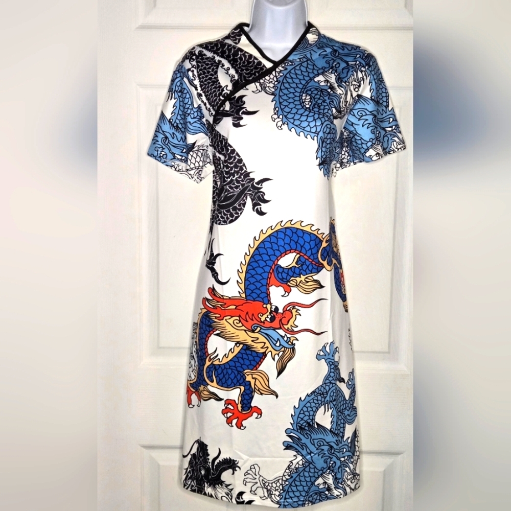 Dragon Print Cheongsam Dress